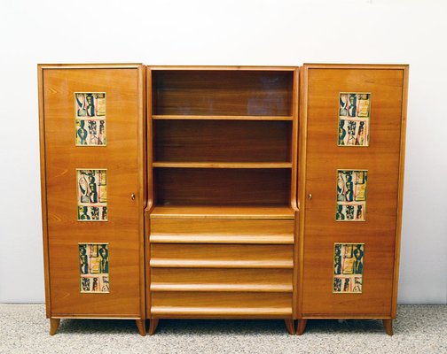 Italian Ash And Painted Glass Dresser Cabinets 1950s For Sale