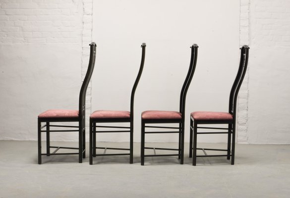 Dining Chairs From Giorgetti 1980s, High Back Black Metal Dining Chairs