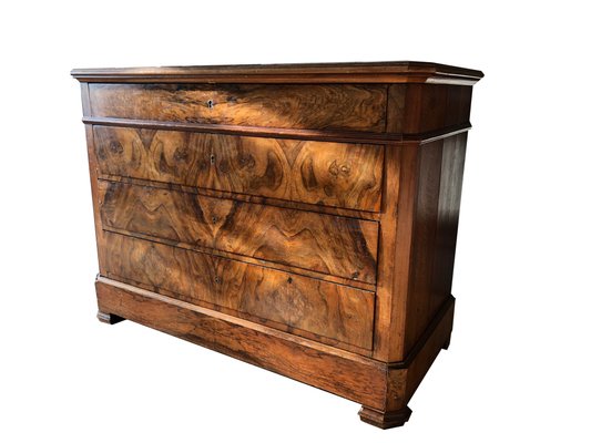 Antique Louis Philippe Walnut Commode With Veneered Drawers