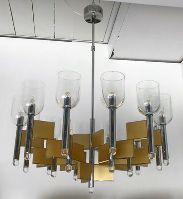 Italian Chandelier In Brass And Chrome By Sciolari 1970s For Italian Chandelier In Brass And Chrome By Sciolari 1970s 1
