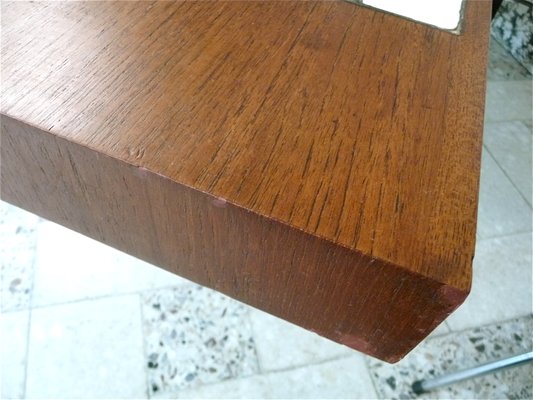 German Veneered Teak Coffee Table With Abstract Mosaic And Steel Frame 1960s German Veneered Teak Coffee Table With Abstract Mosaic And Steel Frame 1960s