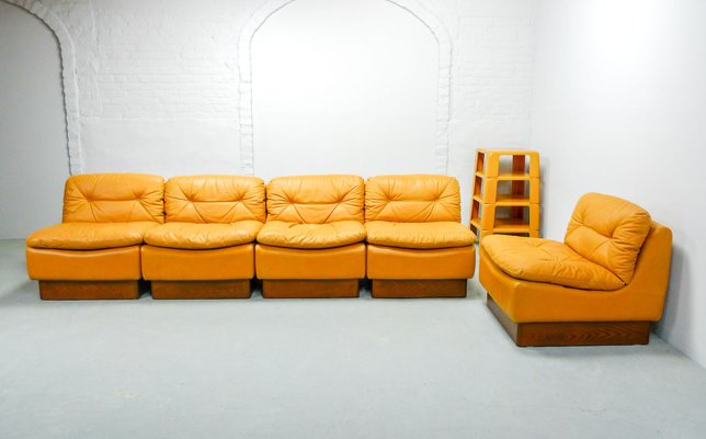 Mid Century Deep Yellow Leather Modular Sofa Set From Dreipunkt Leather Modular Sofa Set From Dreipunkt