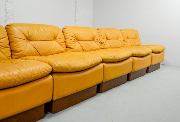 Mid Century Deep Yellow Leather Modular Sofa Set from Dreipunkt