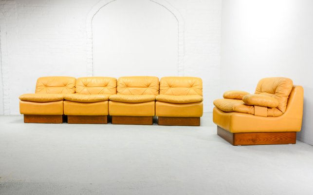 Deep Yellow Leather Modular Sofa Set