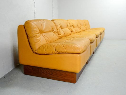 Deep Yellow Leather Modular Sofa Set, Yellow Leather Sofa Bed