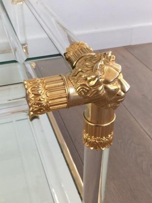 French Acrylic Glass Coffee Table with Gilt Lion Heads & Feet