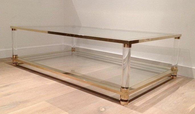 Large Lucite And Br Coffee Table 1970s For At Pamono Large Lucite And Br Coffee Table 1970s 1