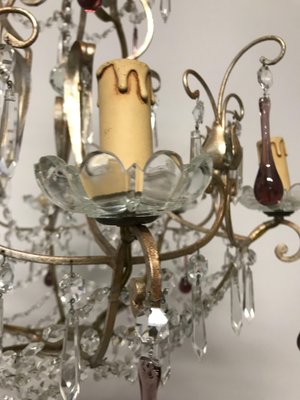 Vintage Crystal Beaded Chandelier with Murano Glass Pendant Drops Vintage Crystal Beaded Chandelier with Murano Glass Pendant Drops