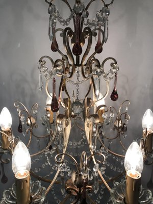 Vintage Crystal Beaded Chandelier with Murano Glass Pendant Drops Vintage Crystal Beaded Chandelier with Murano Glass Pendant Drops