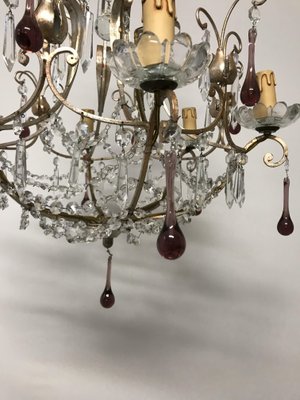 Vintage Crystal Beaded Chandelier with Murano Glass Pendant Drops Vintage Crystal Beaded Chandelier with Murano Glass Pendant Drops