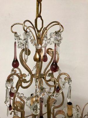 Vintage Crystal Beaded Chandelier with Murano Glass Pendant Drops Vintage Crystal Beaded Chandelier with Murano Glass Pendant Drops