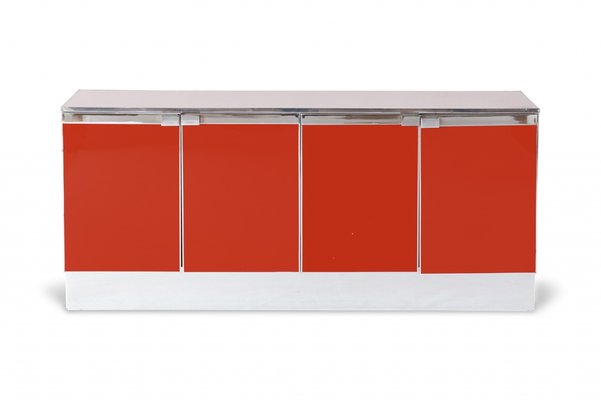 Red Lacquered Chrome Credenza 1960s For Sale At Pamono