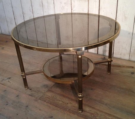 Mid Century Round Br Gl Two Tier Coffee Table For At Pamono Mid Century Round Br Gl Two Tier Coffee Table 2