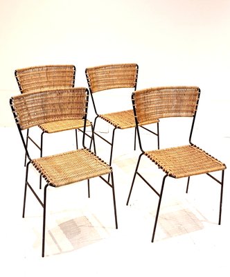 Wicker And Wrought Iron Side Chairs 1960s Set Of 4 Wicker And Wrought Iron Side Chairs 1960s Set Of 4