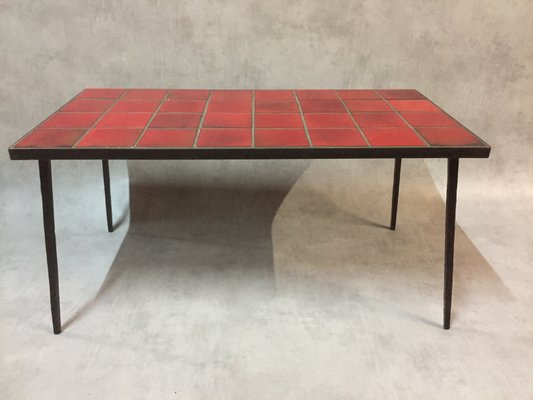 French Red Ceramic And Wrought Iron Coffee Table 1950s For At French Red Ceramic And Wrought Iron Coffee Table 1950s 1