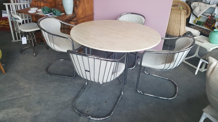 Mid Century Dining Table And Cantilever Chairs In Tubular Steel For Mid Century Dining Table And Cantilever Chairs In Tubular Steel 1
