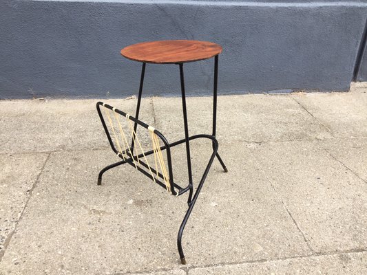 Vintage Danish Tripod Side Table With Magazine Rack 1950s For Vintage Danish Tripod Side Table With Magazine Rack 1950s 1