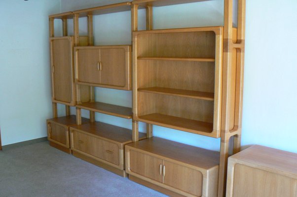 Large Oak Wall Unit with Sliding Doors from Dyrlund, 1980s for