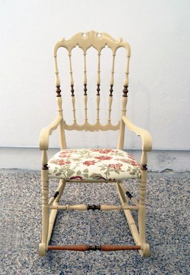 Vintage Chiavarina Rocking Chair In Light Ash With Damask Seat 1950s 1113