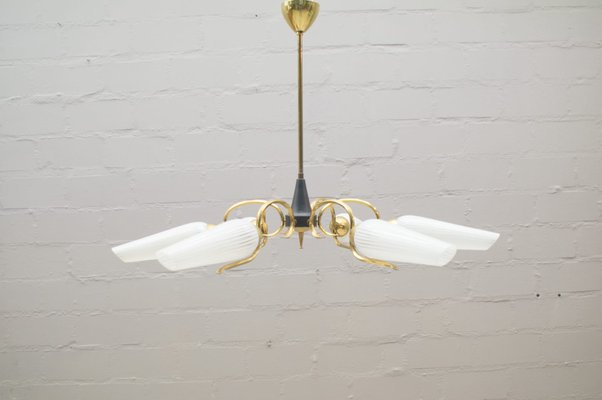 Mid Century Sputnik Glass Brass 6 Arm Ceiling Lamp