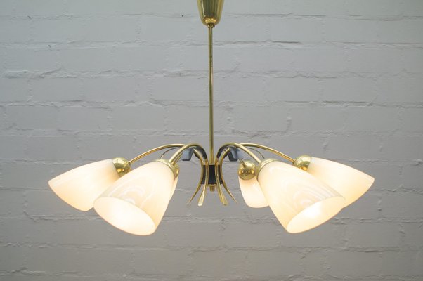 Mid Century Sputnik Bi Color Glass Brass 6 Arm Ceiling Lamp
