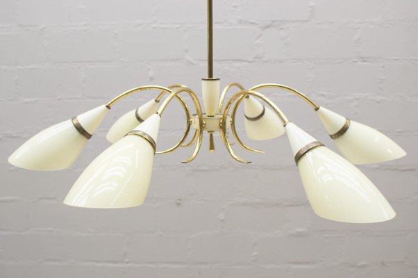 Mid Century Sputnik Glass Brass 6 Arm Ceiling Lamp