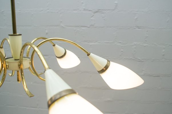 Mid Century Sputnik Glass Brass 6 Arm Ceiling Lamp