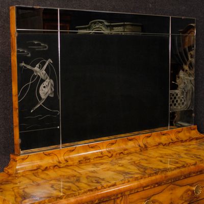 Credenza Art Déco con specchio in radica di noce in vendita su Pamono Credenza Art Déco con specchio in radica di noce in vendita su Pamono