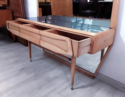 Mid Century Italian Maple Vanity Dresser With Mirror 1950s For