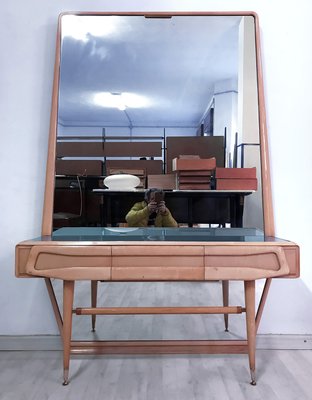 Mid Century Italian Maple Vanity Dresser With Mirror 1950s For