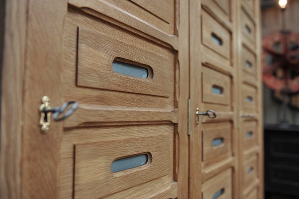 Antique French Solid Oak Filing Cabinet With 3 Doors For Sale At