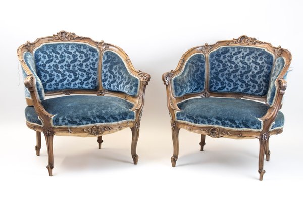 Antique Corbeille-Shaped Bergere Lounge Chairs, Set Of 2 For Sale At Antique Corbeille-Shaped Bergere Lounge Chairs, Set of 2 1 - Antique Corbeille-Shaped Bergere Lounge Chairs, Set Of 2 For Sale At