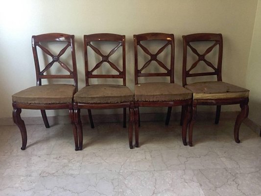 Antique French Empire Walnut Chairs, 1820s, Set of for sale at - Main Image