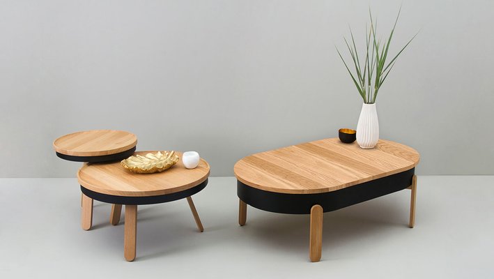 Large Oak Black Batea Coffee Table By, Small Oval Coffee Tables With Storage Uk