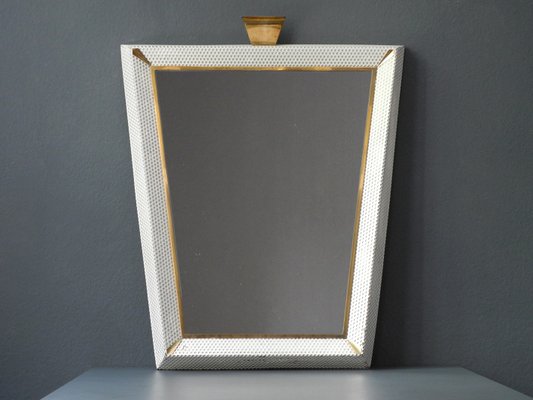 Large Mid Century Modern Illuminated Mirror With Perforated Metal Mid Century Modern Illuminated Mirror