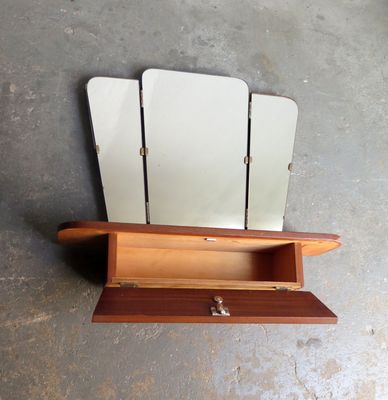 Foldable Mirror With Shelf And Small Storage Compartment 1950s For Foldable Mirror With Shelf And Small Storage Compartment 1950s 5