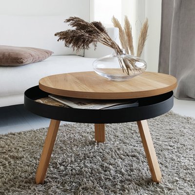 Mittelgroßer Batea Couchtisch in Eiche-Schwarz mit Fach von Daniel García Sánchez für WOODENDOT bei Pamono kaufen