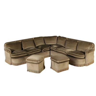 Vintage Italian Angled Sofa With 2 Footstools 1940s