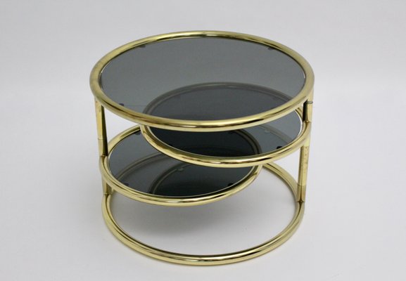 Swiveling Coffee Table In Brass, Coffee Table Brass Smoked Glass