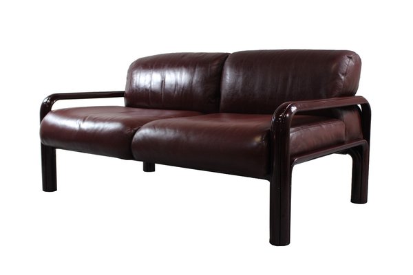 2 Seater Leather Sofa By Gae Aulenti For Knoll 1970s
