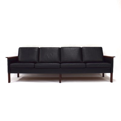 Scandinavian Black Leather Sofa 1950s