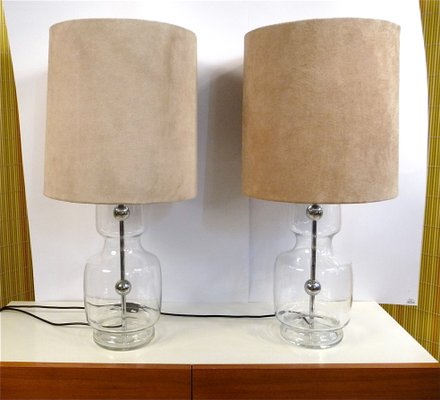 Alcantara Table Lamps 1960s Set, Large Glass Table Lamps