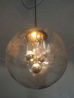 Large Hand Blown Glass Pendant Lamp With Golden Inclusions From Large Hand Blown Glass Pendant Lamp