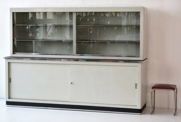 Metal Cabinet With Sliding Doors From Mauser Werke Waldeck 1950s Metal Cabinet With Sliding Doors From