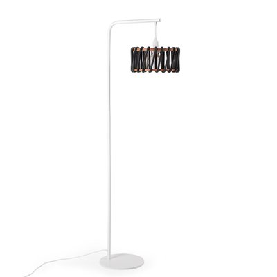 White Macaron Floor Lamp With Small, Black Arc Floor Lamp With White Shade