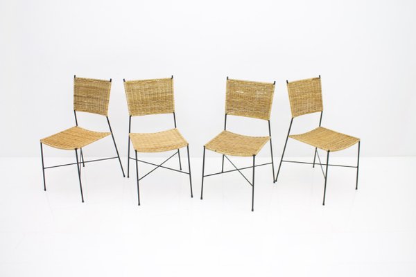 Sillas de comedor de mimbre y metal de Erlau, años 60. Juego de 4 en ... Sillas de comedor de mimbre y metal de Erlau, años 60. Juego de 4 en ...