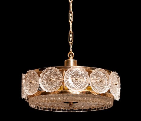 Swedish Brass Crystal Ceiling Lamp By Carl Fagerlund For
