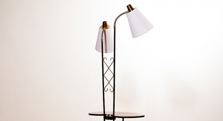 Metal Brass Side Table Floor Lamp 1950s For Sale At Pamono