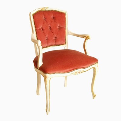 Vintage Louis Xv Style Armchairs In Red Velvet Set Of 2 For Sale At Pamono