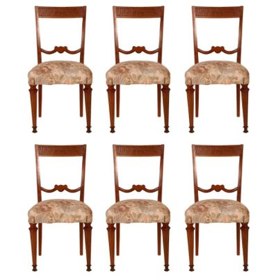 Italian Neoclassical Blond Walnut, Walnut Dining Chairs Set Of 6